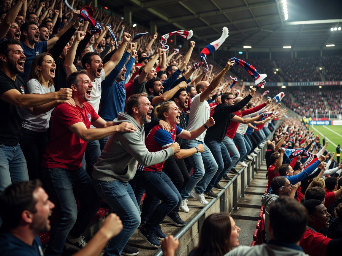 Fans celebrating a goal in the stands