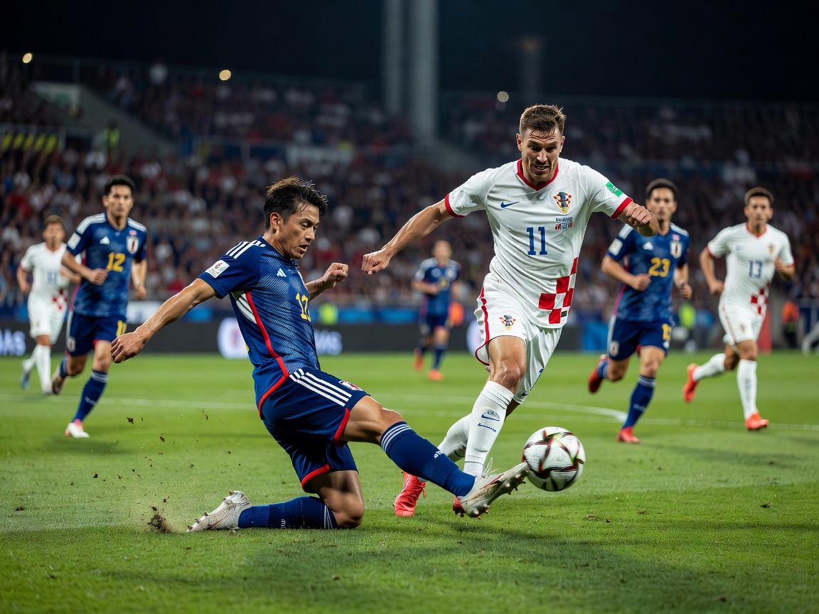 Japan vs Croatia knockout stage action