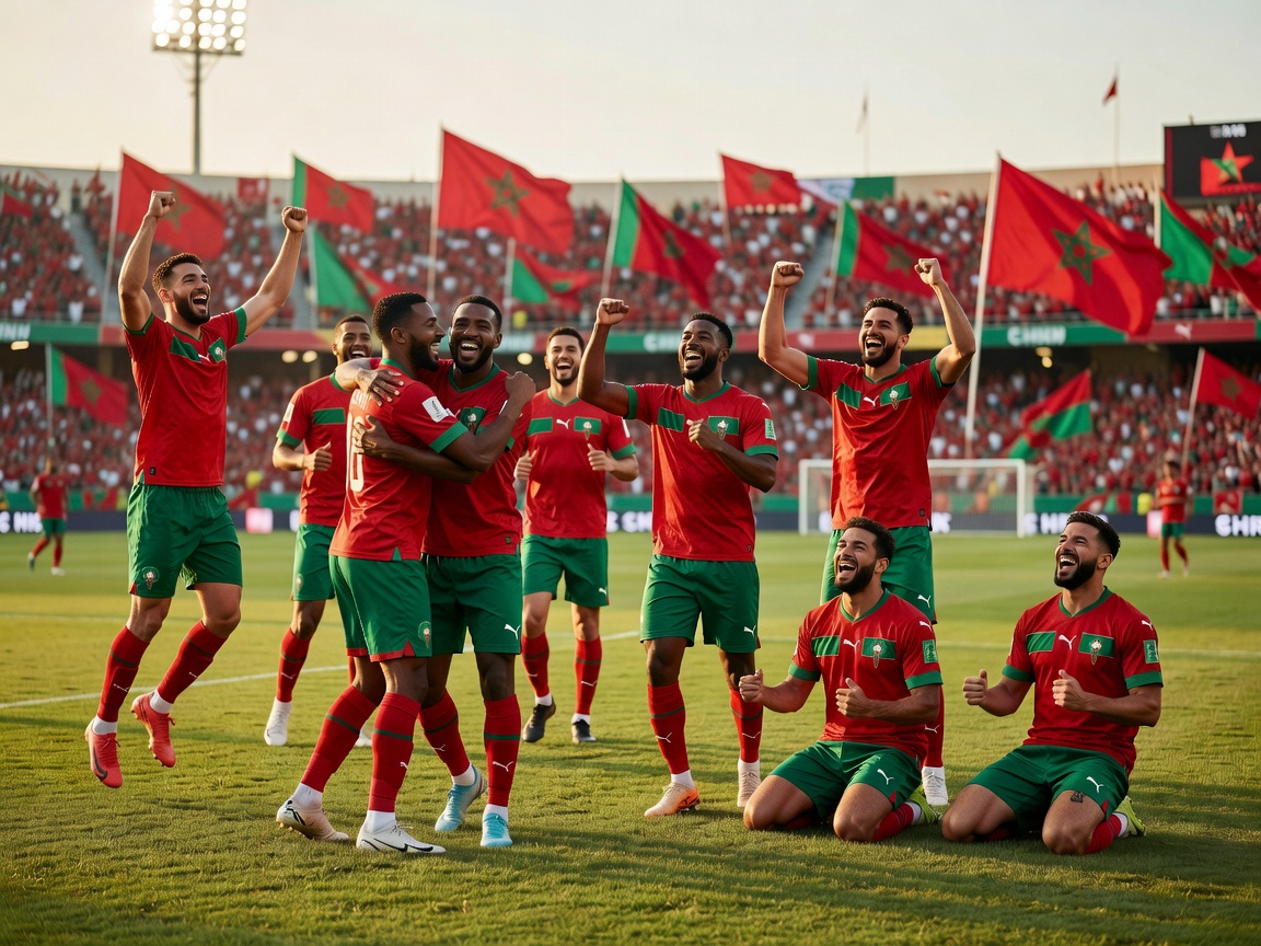 Morocco players celebrating Group F success